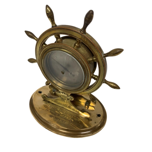 227 - Winston Churchill interest - An exceptional brass ships wheel desktop barometer gifted to Winston Ch... 