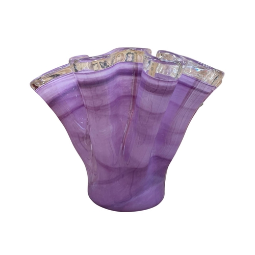 402 - Assortment of Murano glass to include purple facoletto vase, a ruby red glass bowl with trailing amb... 