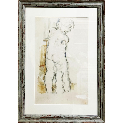 1520 - After Paul Cezanne - Nude portrait, unsigned, pencil and wash, 46 x 29cm, framed