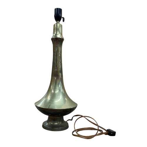 1101 - 20th Century Scandinavian brass table lamp, with squat body, tapering neck and circular foot, H 54cm