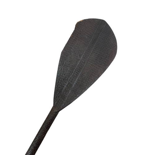 347 - Polynesian, possibly Austral Islands, wooded paddle of teardrop form, with intricate chip carved geo... 