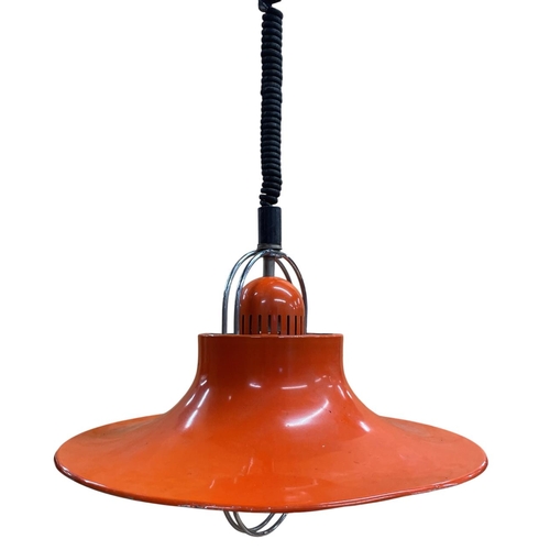 1122 - 20th Century retro space age Italian pendant light with orange shade and chrome central frame, diame... 