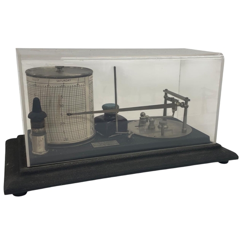 605 - Negretti & Zambra scientific barograph instrument, having plaque to base, atop stepped rectangular b... 