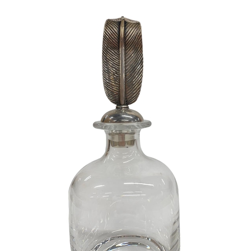 120 - Italian crystal glass Pampaloni decanter with sterling silver feather stopper, the stopper being sta... 