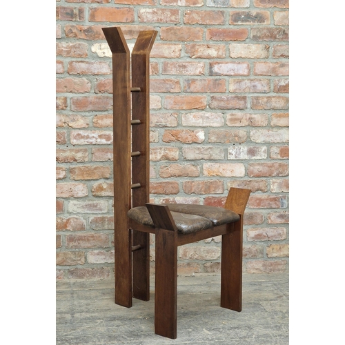 1228 - Vintage Brutalist style chair with leather seat and copper rails, H 128cm x W 61cm x D 53 cm