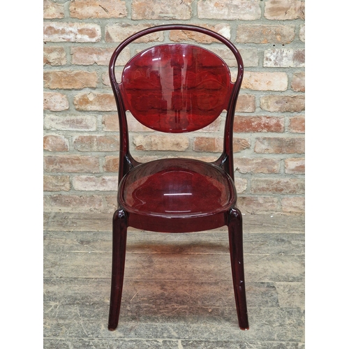 1233 - Calligaris Parisienne - Vintage red acrylic dining chair, H 87cm x W 37cm x D 40cm