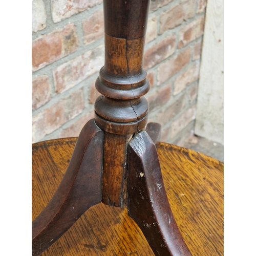 1237 - Georgian oak tripod table with turned column, H 68cm x 54cm diameter together with a smaller wine ta... 