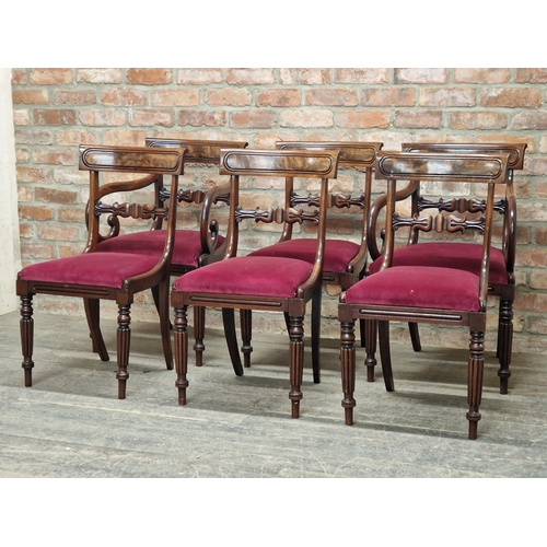 1239 - Set of six (4+2) Regency mahogany dining chairs with turned forelegs and drop in seats, H 86cm x W 5... 