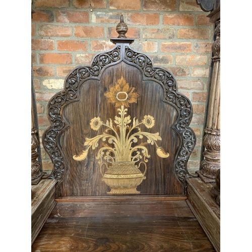 1171 - Exceptional Anglo Indian Rosewood and Marquetry Inlaid 19th Century Coronation Chair/Deity Chair pro... 