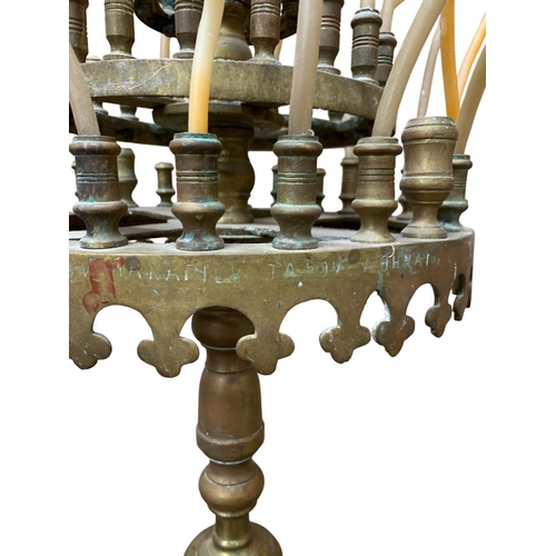 1182 - Religious interest - Impressive 19th century three tier brass Orthodox Christian candle stand of Got... 