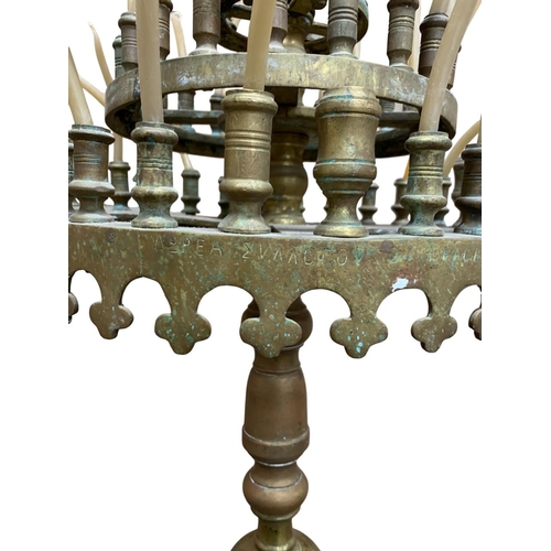 1182 - Religious interest - Impressive 19th century three tier brass Orthodox Christian candle stand of Got... 