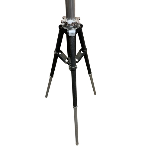 1070 - Large 'Century' chrome theatre spotlight held atop sturdy tripod base, H 180cm