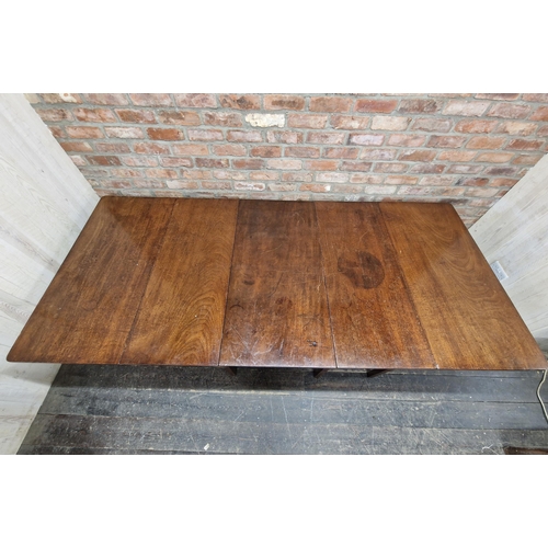 1249 - 19th century mahogany drop leaf extending dining table with single leaf, H 72cm x W 254cm x D 114cm