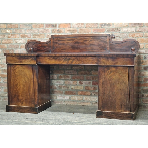 1250 - William IV mahogany pedestal sideboard fitted with three drawers and two cupboard doors, H 122 x W 1... 