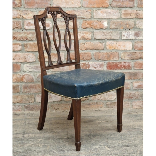 1256 - Set of four 19th century mahogany dining chairs with studded leather seats, H 93cm x W 51cm x D 52cm... 