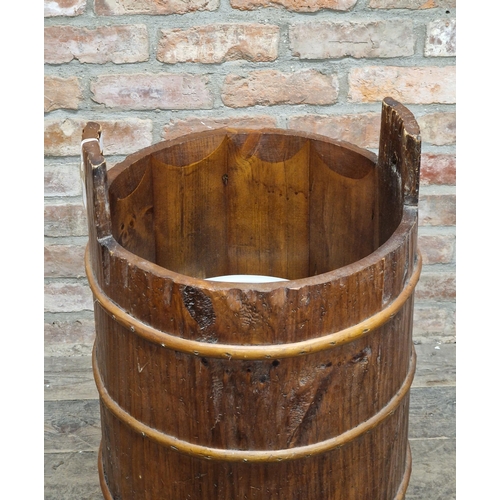 1260 - 20th century rustic style grain bin with removeable lid by Chalon, H 80cm x W 42cm