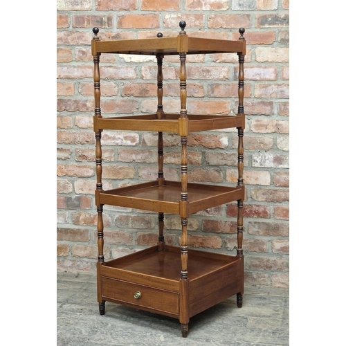 1268 - Victorian mahogany four tiered whatnot with single drawer to base, H 132cm x W 50cm x D 50cm