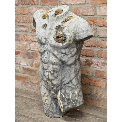 1277 - Reconstituted stone classical style male torso, H 90cm x W 53cm