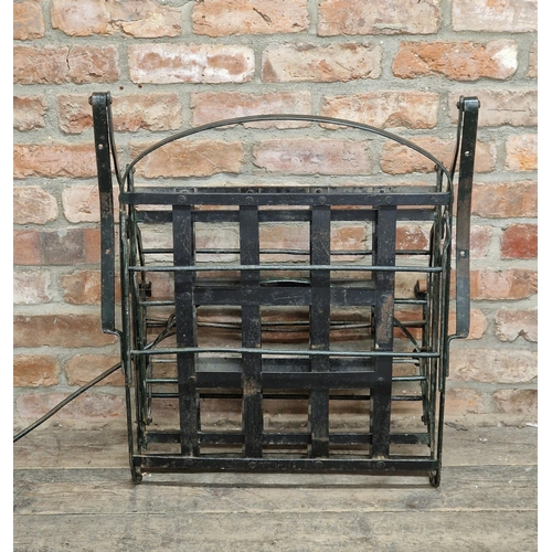 1280 - 19th century iron strapwork folding campaign day bed, H 100cm x W 190cm