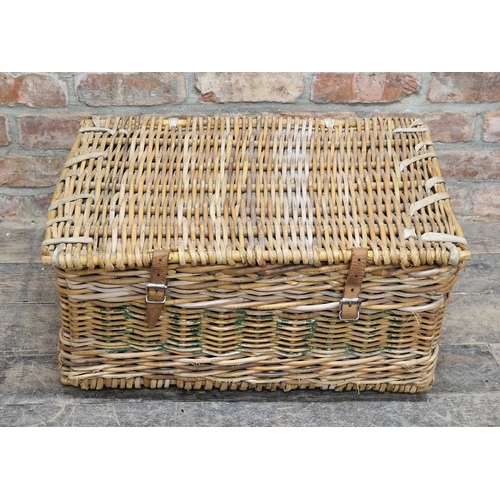 1281 - Vintage wicker basket, H 32cm x W 67cm x D 49cm