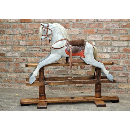 1297 - Vintage painted wooden rocking horse, H 106cm x W 115cm x D 41cm