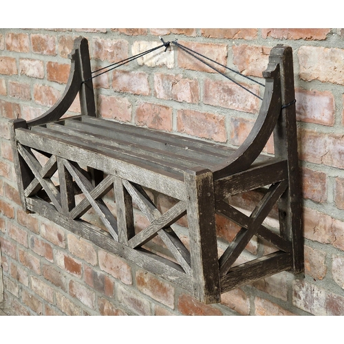 1298 - 19th century French wooden lattice window box, H 53cm x W 100cm x D 29cm