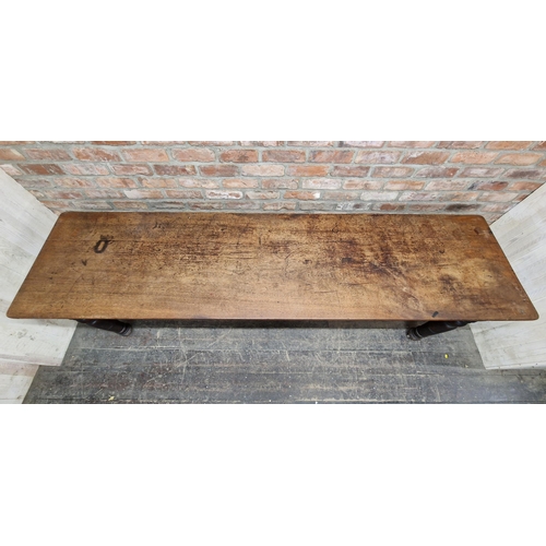 1301 - Victorian mahogany hall table raised on turned supports, H 80cm x W 240 x D 61cm