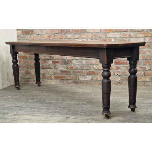 1301 - Victorian mahogany hall table raised on turned supports, H 80cm x W 240 x D 61cm