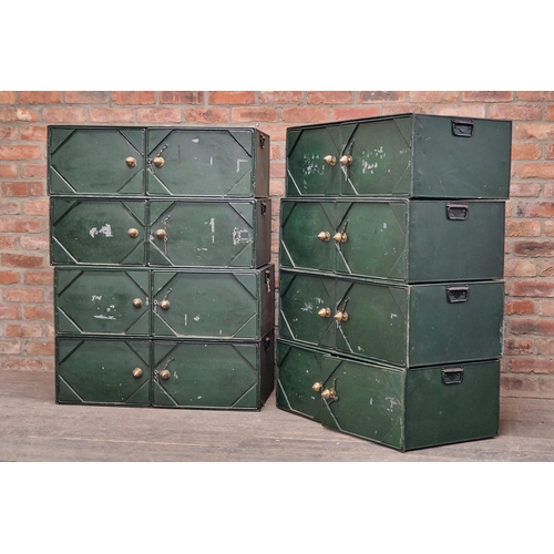 1306 - Eight vintage stacking metal locker cabinets with twin doors and carry handles, H 120cm x W 46cm x D... 