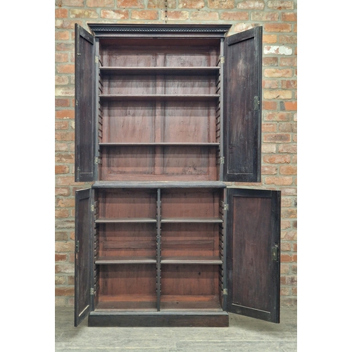 1313 - A Georgian mahogany two sectional bookcase, H 216cm x W 97cm x D 37cm