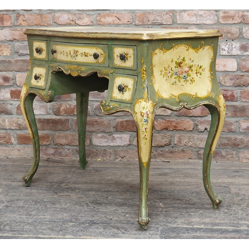 1315 - 20th century Venetian hand painted writing desk fitted with five drawers, raised on cabriole support... 