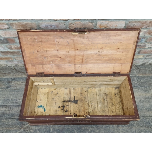 1316 - 20th century pine tool chest stamped 'W TODD CALCUTTA', H 33cm x W 93cm x D 39cm