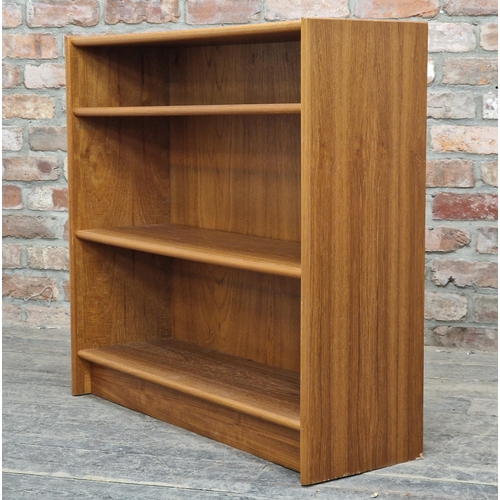 1321 - Mid century Danish teak open bookcase, H 85cm x W 89cm x D 29cm