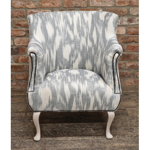 1329 - Andrew Martin - 'Grey Ikat' 20th century tub chair with studded upholstery, H 84cm x W 69cm x D 62cm