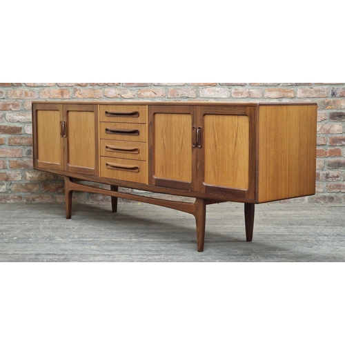 1332 - G Plan - 'Fresco' Mid century teak sideboard, four drawers and four cupboard doors with shelved inte... 