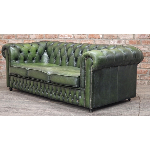 1334 - 20th century button back Chesterfield sofa with studded edging, H 68cm x W 188cm x D 90cm