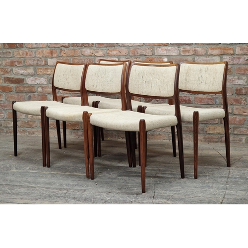 1336 - Niels Otto Møller (1920-1982) - Six 'Model 80' mid century rosewood dining chairs, H 78cm x W 48cm x... 