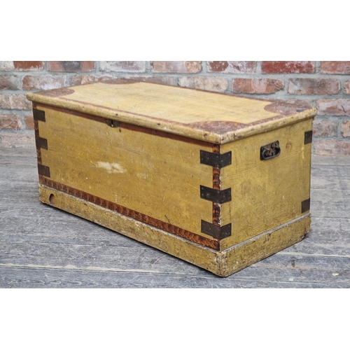 1337 - Victorian painted blanket box with hinged lid, H 40cm x W 90cm x D 43cm