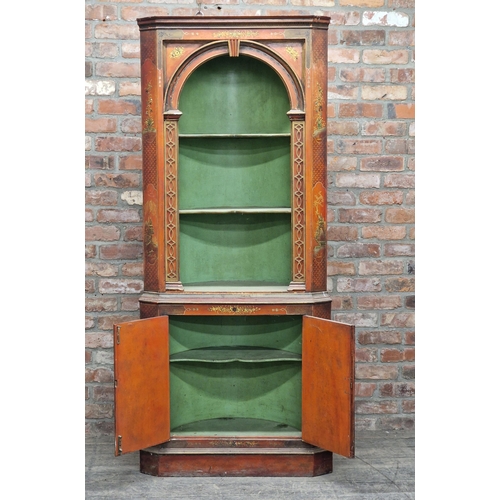 1341 - Good quality 19th century Chinoiserie barrel back corner cupboard with two cupboard doors and shelve... 