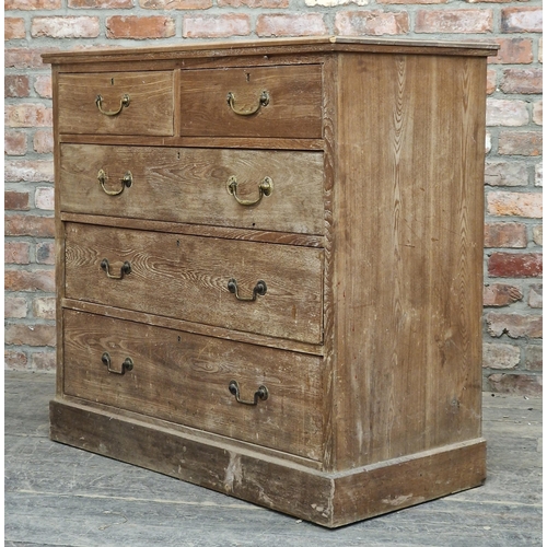 1343 - 19th century French pear wood chest of two short over three long drawers with brass handles, H 102cm... 