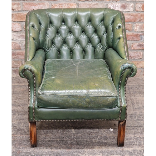 1345 - 20th century leather button back Chesterfield armchair with studded edging by Pegasus, H 75cm x W 76... 