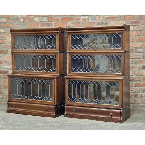 1352 - Pair of Globe Wernicke stacking bookcases with leaded glass panels, H 130cm x W 87cm x D 36cm (2)