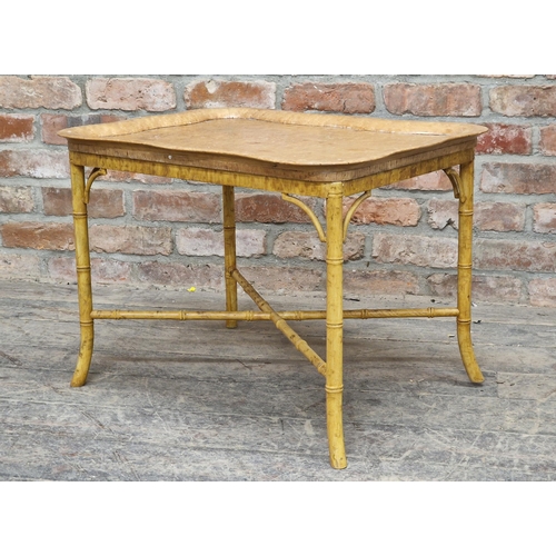 1356 - Victorian birds eye maple and bamboo side table, H 50cm x W 68cm x D 52cm