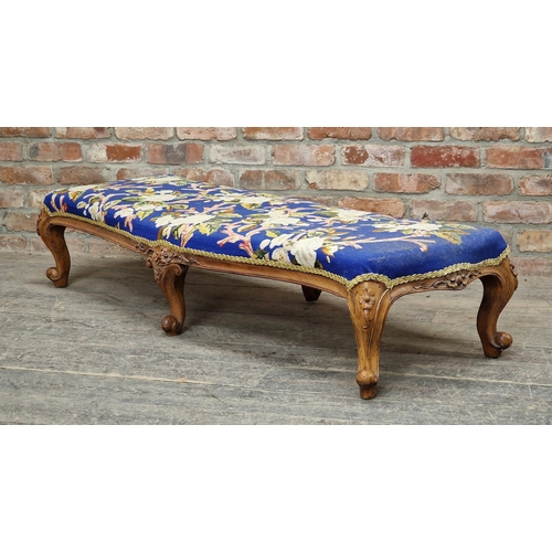 1359 - 19th century French oversized walnut footstool with floral needlepoint upholstery, raised on cabriol... 