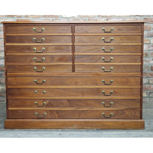 1360 - Good quality vintage teak two sectional plan chest fitted with fourteen drawers and brass handles, H... 