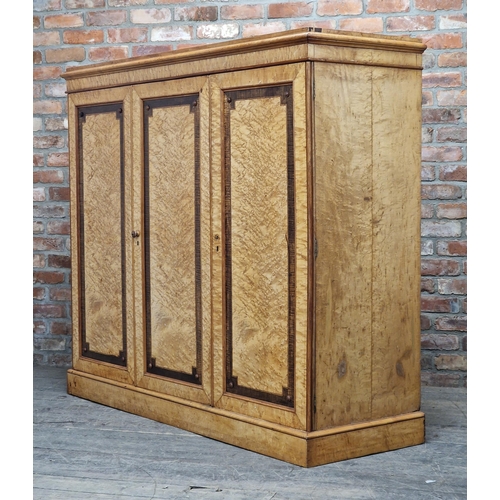 1363 - Good quality Victorian birds eye maple three door compactum wardrobe with fitted interior, H H 152cm... 