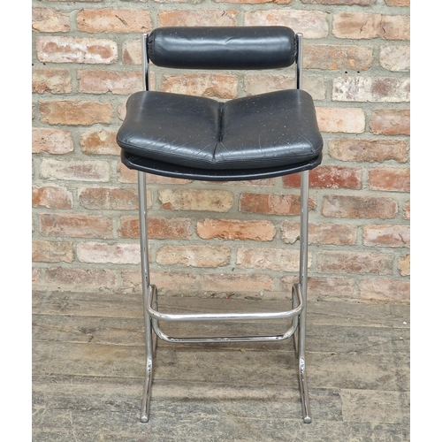 1196 - Pieff - Vintage 'Eleganza' chrome and leather bar stool, H 88cm x W 46cm x D 47cm