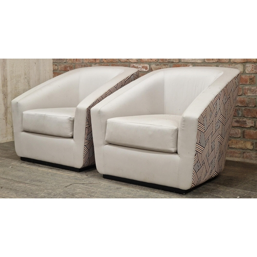 1204 - Pair of contemporary Art Deco tub chairs with striped period looking upholstery, H 80m x W 76cm x D ... 