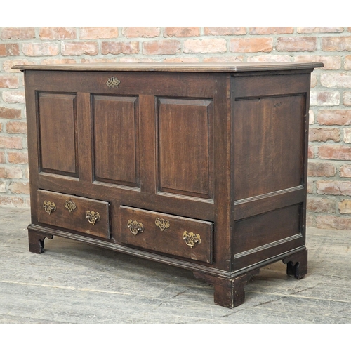 1215 - Georgian oak mule chest, H 87cm x W 130cm x D 55cm