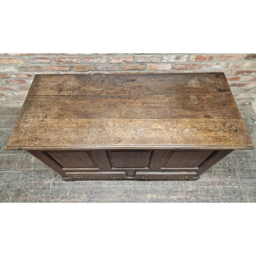 1215 - Georgian oak mule chest, H 87cm x W 130cm x D 55cm